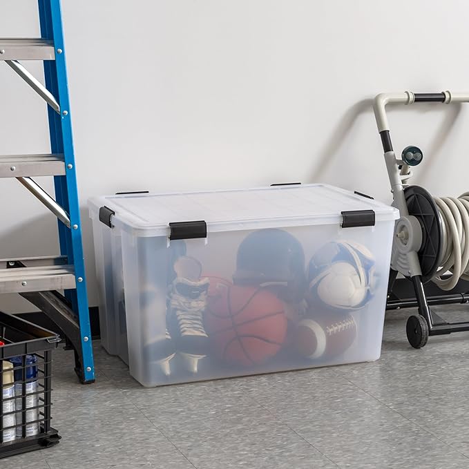 IRIS USA 156 Qt Storage Box with Gasket Seal Lid, BPA-Free, Made in USA - Heavy Duty Moving Containers with Tight Latch, Weather Proof Tote Bin, WEATHERPRO - Clear/Black - Image 5