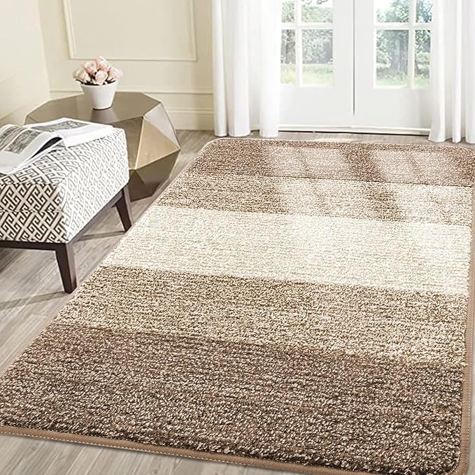 Smiry Dog Door Mat for Muddy Paws, Absorbs Moisture and Dirt, Low-Profile Entryway Mat with Non-Slip Backing, Entry Indoor Outdoor Doormat for Inside Floor (71x47 Inches, Khaki, Striped) by Smiry