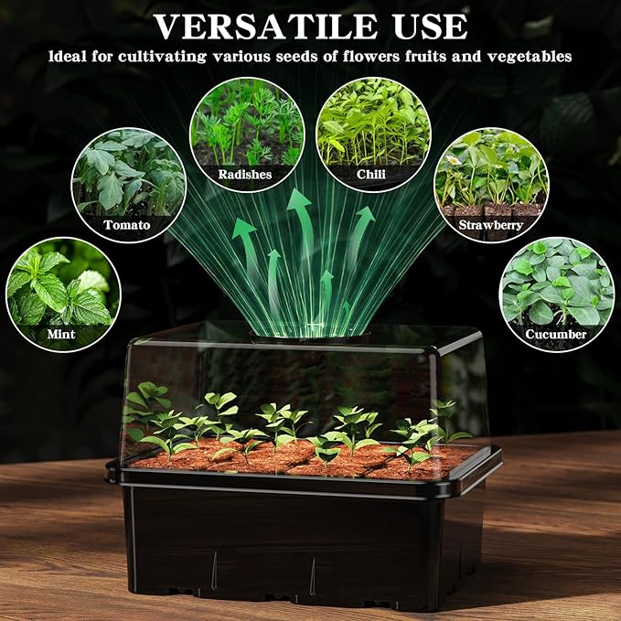 NBPLUS Seed Starter Tray with Grow Light, 5 Pack 60 Cells Seed Starter kit with Humidity Dome and Base, Plant Seedling Trays Indoor Greenhouse Gardening (Black 5 Pack) - Image 5
