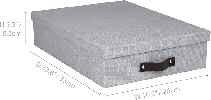 Bigso Oskar Canvas Fiberboard Document Letter Box - File Organizer Box for Important Paperwork - Document Storage with a Lid & Leather Handle - 3.3 in x 10.2 in x 13.8 in - Ash - Image 4