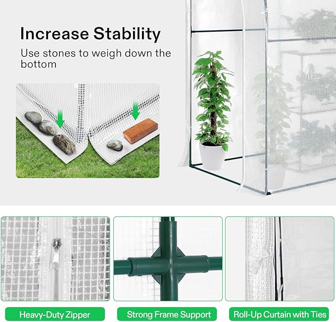 VIVOSUN Mini Lean-to Greenhouse, 6.6’ x 3.3’ x 6.9’ Portable Wall House with White PE Cover and Shelf for Compact Garden 79x39x83-Inch - Image 4
