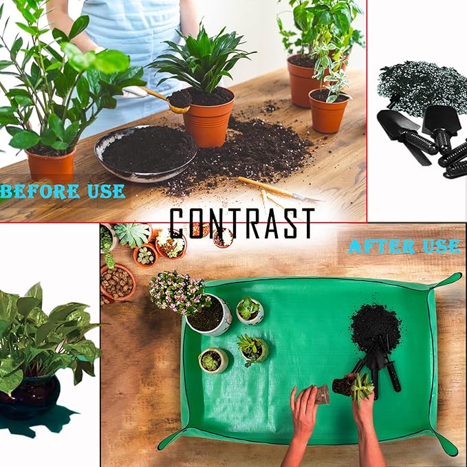 BIUWING Extra Large Plant Repotting Mat,Thickened Waterproof for Indoor Plant Transplanting and Mess Control,Foldable Succulent Portable Gardening Mat (43'*30',Green) - Image 2