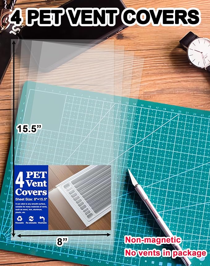 4 Pack PET Vent Covers with Nano Adhesive, 8" X 15.5" for Floor, Wall, Ceiling Vents and Air Registers, for RV, Home, Office AC Vents, Non-Magnetic, Fits on Plastic, Wood, Iron, Aluminum Vent Covers - Image 2