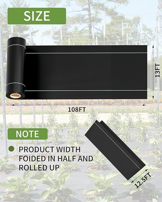 13ftx108ft Weed Barrier Landscape Fabric Heavy Duty, Premiun 5OZ Garden Geotextile Fabric, Outdoor Weed Blocker Landscaping Fabric, For Driveway Mats, Erosion Control, Ground Cover Weed Barrier - Image 2