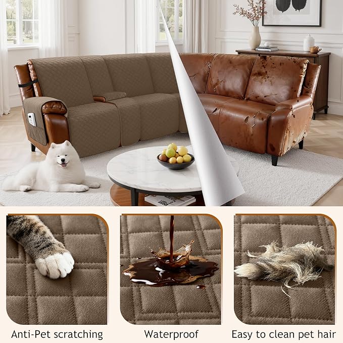 Arfntevss Waterproof Recliner Sectional Couch Covers for Reclining L Shape Sofa Cover Non Slip Washable L Shaped Slipcover for Dog Furniture Protector (5 Seat with 1 Console Cover, Camel Brown) - Image 6