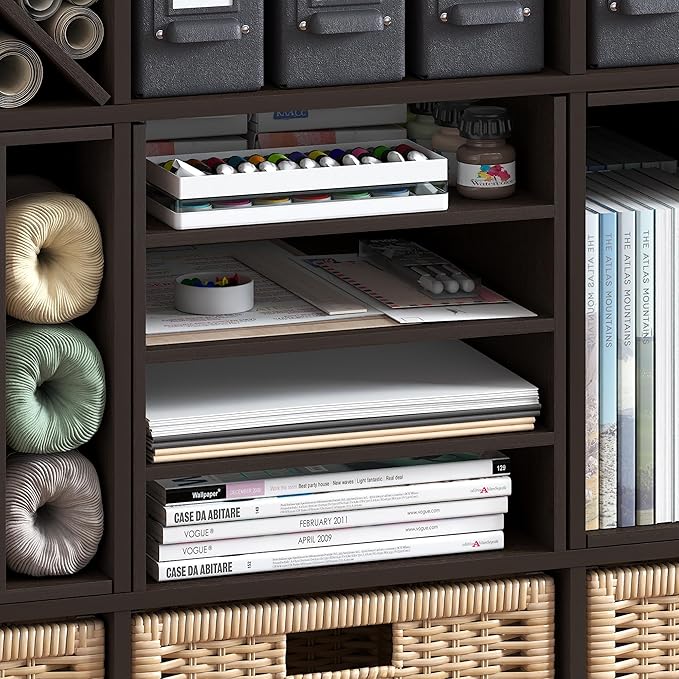 Furinno Cubicle Cube Insert, 3-Shelf Cube Organizer, 3-Tier Shelf Accessory, Fits into Furinno Triple Thick Cubes, IKEA Kallax, for Organizers and Storage, Black Dark Oak - Image 6