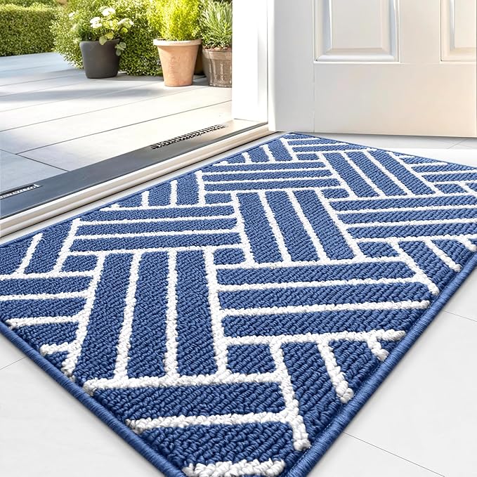 OLANLY Indoor Door Mat, 32x20 Inch, Dirt Resistant and Absorbent, Non-Slip Rubber Backing Floor Mats, Easy Clean Low-Profile Doormat for Entryway, Front Door, and Inside Entrance, Navy by OLANLY