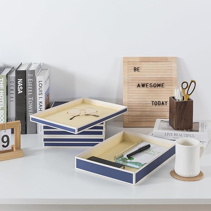 Soul & Lane Document Storage Boxes - Set of 3 (13.2" x 9.8" x 1.8"), Versatile Photo & Craft Organizer for Home & Office, Stackable Cardboard Storage for Letters, Files & Memorabilia, Heritage Blue - Image 5