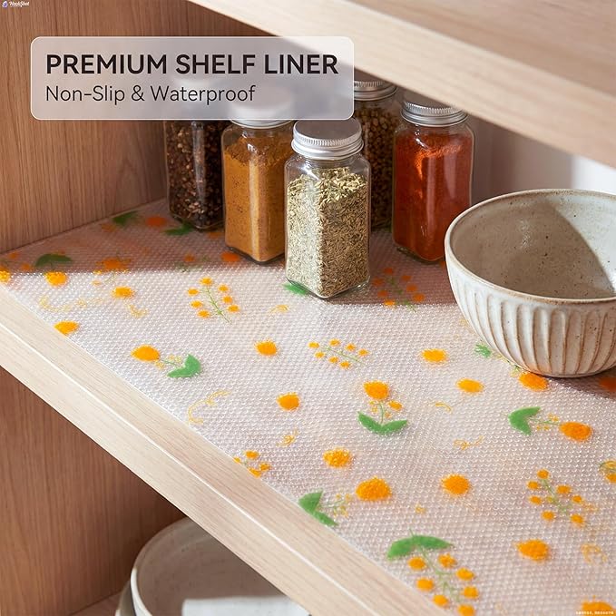 Beautysaid Shelf and Drawer Liner for Kitchen Cabinet, EVA Non-Adhesive Waterproof Shelf Paper, Non Slip Decorative Grip Shelves Liners for Dresser Pantry Bathroom Refrigerator (Floral,18 in x 20 FT) - Image 9