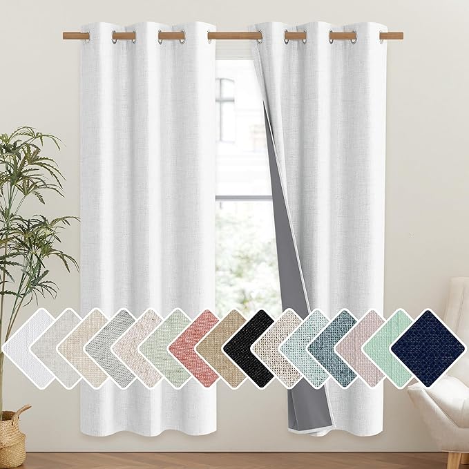 NICETOWN 100% Absolutely Blackout Linen Curtains with Thermal Insulated Liner, Greyish White, 42" Wide, 72" Length Energy Saving Curtains for Classroom 2 Panels Set, Vertical Blinds by NICETOWN