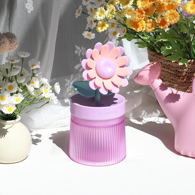 Sunflower Small Humidifier for Plant, Cool Mist Mini Humidifiers for Bedroom, Desk Personal Humidifiers with Diffuser for Indoor Office Car, Portable Humidifier for Travel - Purple 260ml by Riecin