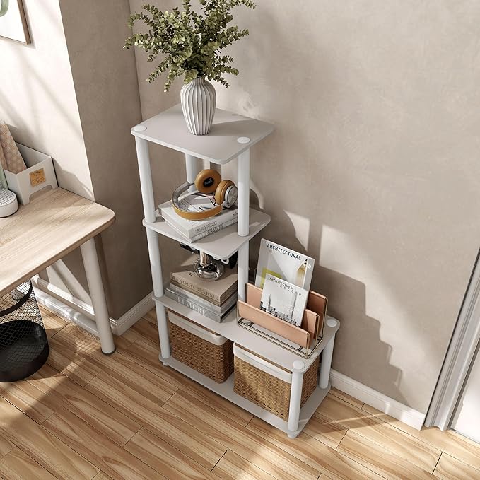 Homes: Inside + Out Apexa Modern 4-Cube Ladder Shelving Units, Collectibles Display Shelves, Easy Assembly Standing Shelf, Home Storage Organizer for Living Room, Bedroom, Office, Taupe Grey - Image 14