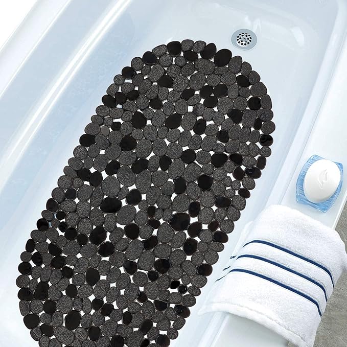 WELTRXE Pebbles Bath Mat for Tub Black Non-Slip Bathtub Mat with Suction Cups, Drain Holes for Bathroom Showers, Tub, Machine Washable, BPA, Latex Free Oval Shower Mats Bath Tub mat, 27 x 14 Inch - Image 7