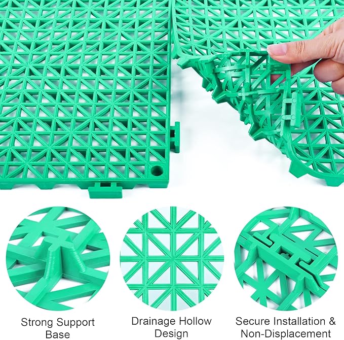 MYFAMIREA Modular Interlocking Cushion 12 Pack 11.8" x 11.8" Rubber Floor Tiles Non-Slip Splicing Drainage Mats for Deck, Pool, Outdoor Shower, Patio, Balcony, Indoor Bathroom, Kitchen, Yard (Green) - Image 4