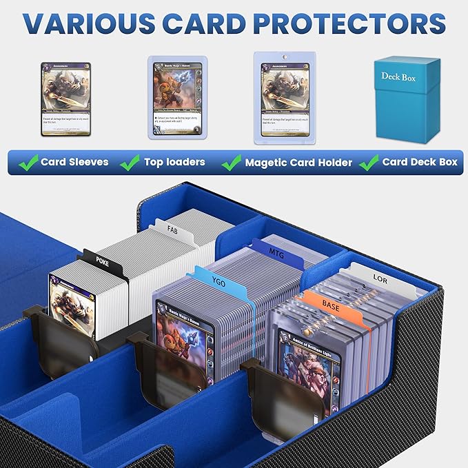 Card Storage Box For Trading Cards 1800+,Card Deck Box With 10 Dividers,6 Foam Stoppers,4 Supporters,Commander Deck Case Fit For Toploaders,MTG,YuGiOh,TCG and Magic Cards - Image 6