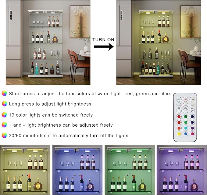 Yoluckea 4 Shelves Glass Display Cabinet with LED Light and 2 Doors,Floor Standing Clear Glass Curio Collection Display Cabinet for Living Room Bedroom 64.7” x 31.7” x 14.3” White - Image 6