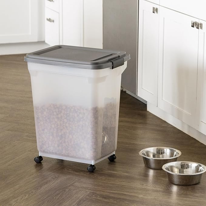 IRIS USA Dog Food Storage Container 40 lbs, Attachable Wheels, & Included Scoop, for Dog Cat Birds and other Pets, Food Storage Bin, Keep Fresh, Easy Mobility, BPA Free - Made in the USA, Dark Gray - Image 4