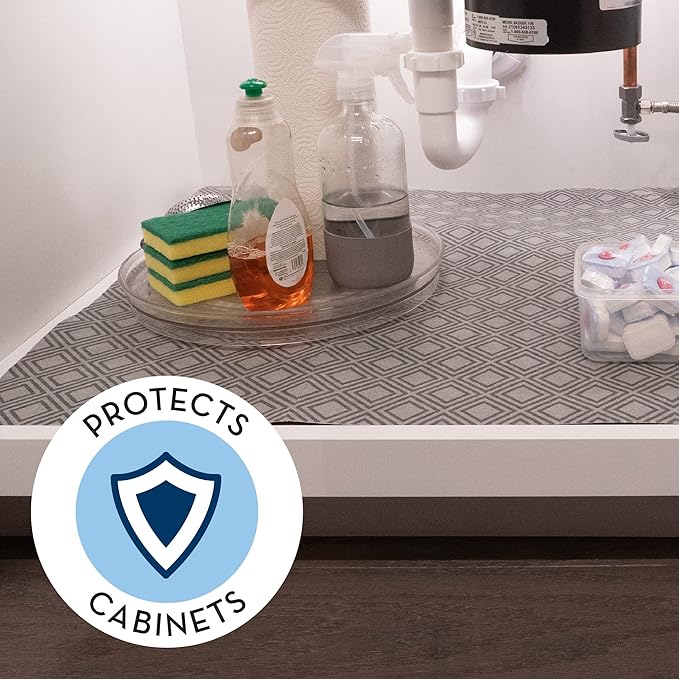 S&T INC. Under Sink Mat, Shelf Liner for Kitchen Cabinet Non-Adhesive, Water-Resistant Drawer or Cabinet Liner, 24 Inches x 48 Inches, Geo, 1 Pack - Image 2