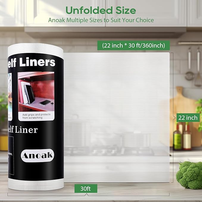 Anoak Shelf Liner - Non-Slip Cabinet Liner, 22 Inch x 30 FT(360 Inch) Durable Waterproof Washable Oil-Proof for Kitchen Cabinet, Shelves, Refrigerator, Storage, Desks, Non Adhesive - Image 7