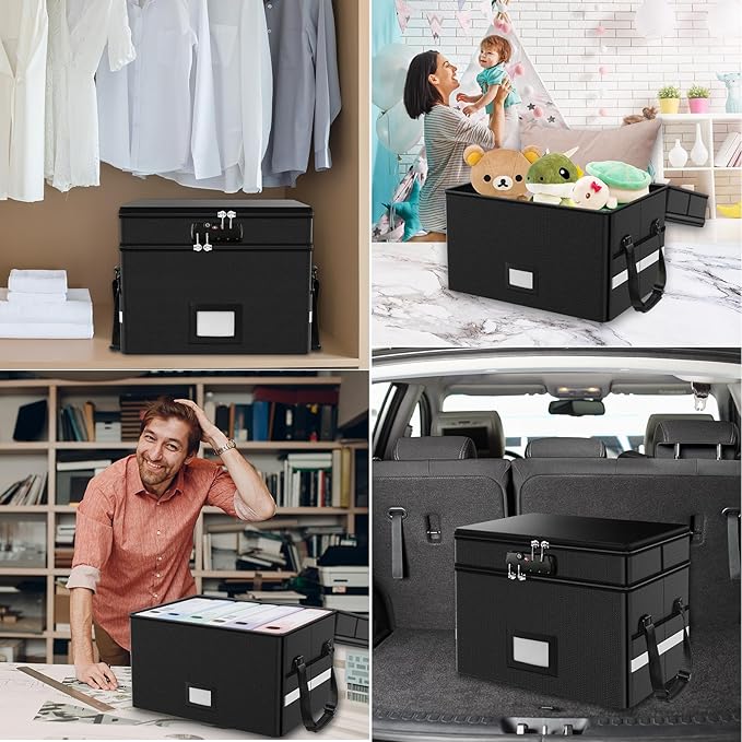 RHM Fireproof Document Box with Lock, 2 Layer Fire Proof File Box for Documents with Handle, Portable Home Office Fire Safe Document Box for Hanging Letter/Legal Folder/Certificate - Image 7