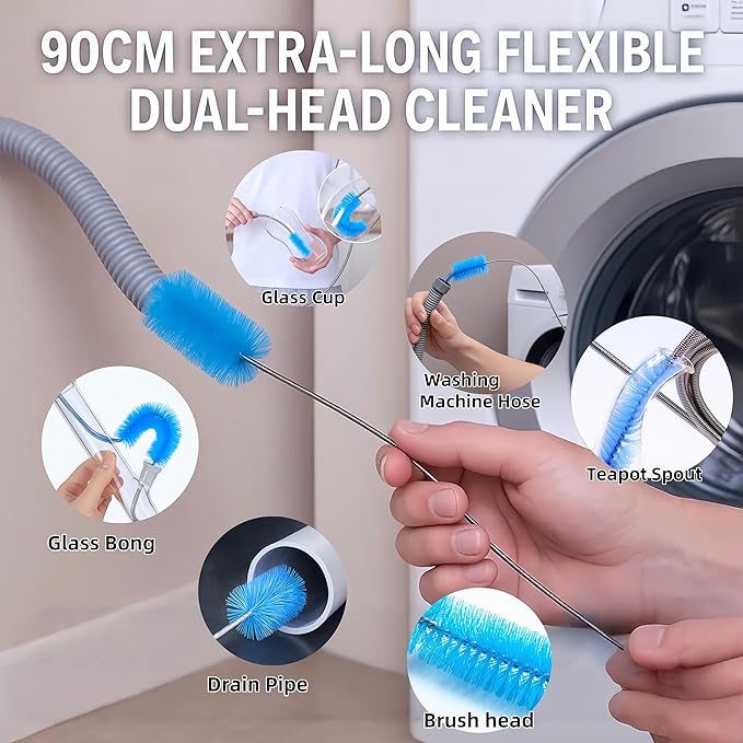 12Pcs Glass Tube Pipe Nylon Cleaners Brush Kit - for Curved Glass Tube, Hookahs & Bottles, Hard-to-Reach Crevices,17” Long Handle Brush, 8.2” Multi-Diameters Brushes,35” Flexible Dual-Head Brush - Image 4