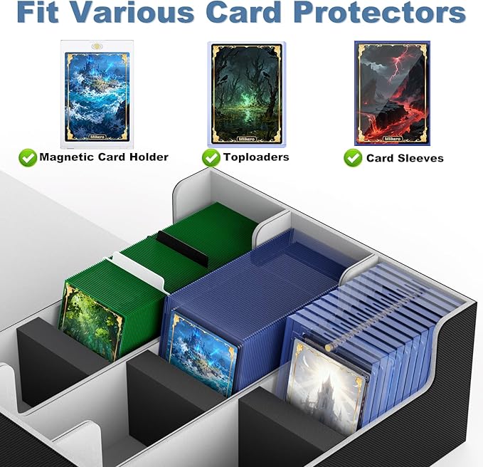 Mlikero Card Deck Case for Trading Cards 1800+, Trading Card Storage Box Fits Toploader and Magnetic Card Holder, Leather Magnetic Closure Deck Box Fit for MTG, TCG - Image 2