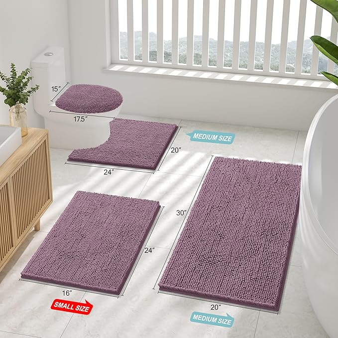 Smiry Luxury Chenille Bathroom Rugs 30x20, Extra Soft and Absorbent Shaggy Bath Mat, Machine Washable, Non-Slip Plush Carpet Runner for Tub, Shower, and Floor, Home Decor Accessories, Deep Plum - Image 2