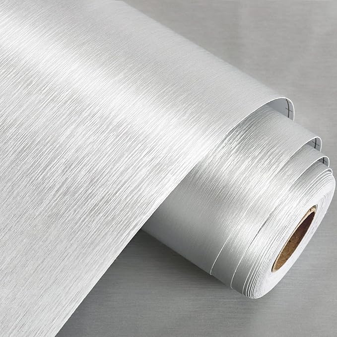 WESTICK Textured Stainless Steel Peel and Stick Aluminum Adhesive Sheet Brushed Metalic Silver Wallpaper Peel and Stick Stainless Steel Contact Paper for Appliances Refrigerator Dishwasher 15.8"x394" - Image 6