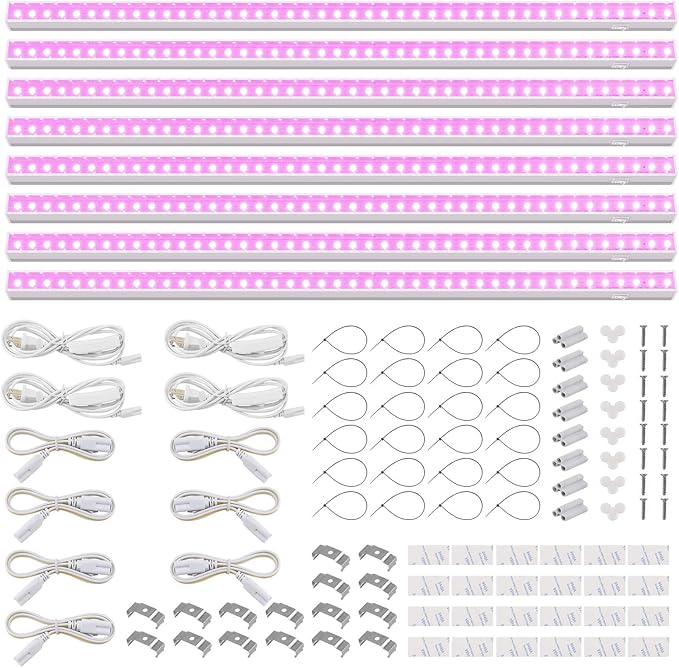 Barrina T5 Grow Lights for Indoor Plants, Full Spectrum, 4ft 160W (8 x 20W), LED Grow Light Strip for Seed Starting, Greenhouse, Plug and Play, 8-Pack by Barrina