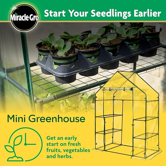 Miracle-GRO 4'8" x 29" x 6'5" Outdoor Mini Walk-in Greenhouse Plant Tent, All-Season Small Walk-in Plant Growth Accelerator with 4 Wire Shelves, Clear - Image 2