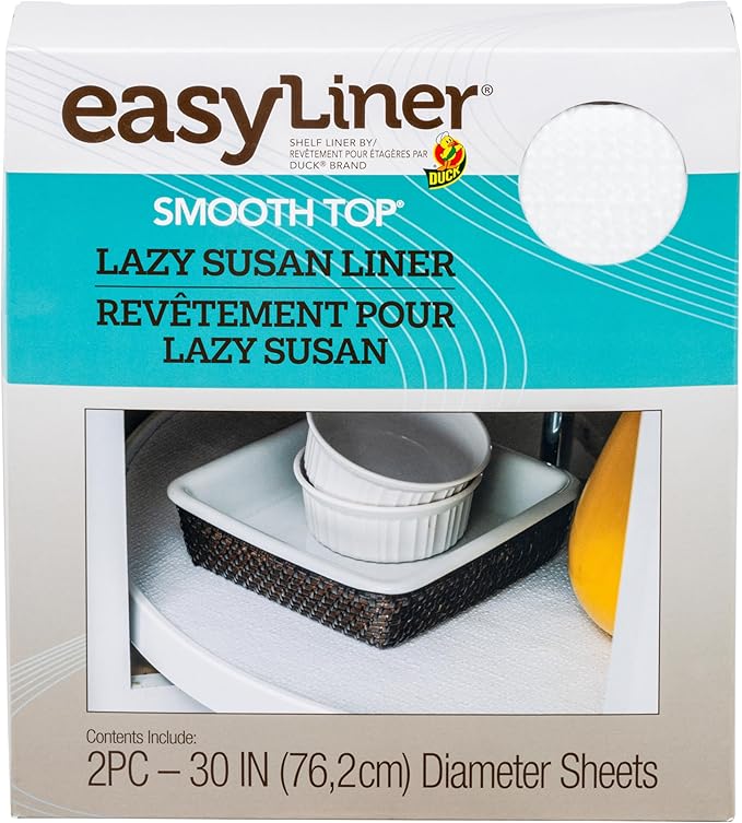 Smooth Top EasyLiner Lazy Susan Liner Kit - Easy to Install, Circular, Non Slip Shelf Liner for Lazy Susan Kitchen Cupboards and Shelves, 30 Inch Diameter, White, 2-Pack by DuckBrand