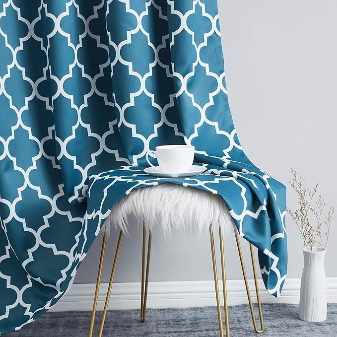 HLC.ME Lattice Print Decorative 96 Inch Blackout Curtains - Thermal Energy Smart Room Darkening Grommet Window Treatment Drapery for Master Bedroom - Dark Teal Blue - 52 W x 96 L - Pair - Image 5