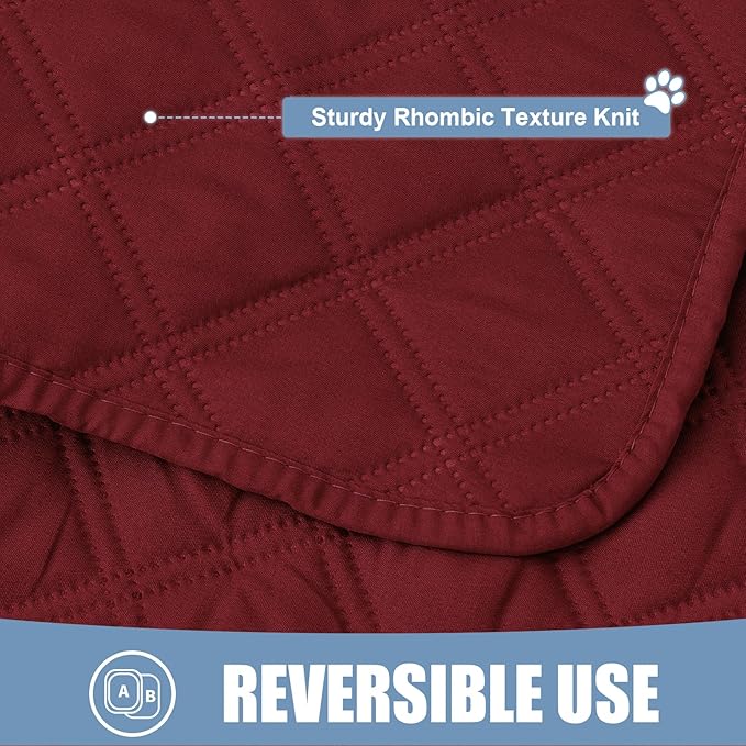 Smiry Waterproof Dog Bed Cover Pet Blanket, Soft Washable Dog Blanket for Furniture Bed Couch Sofa Reversible, Checkered (68"x82", Wine Red/Wine Red) - Image 4