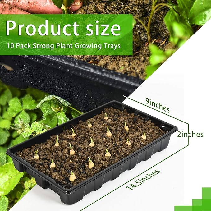 YoleShy 10 Pack Seed Starter Tray Reusable Plastic Plant Seedling Starter Trays Thickened Sturdy Durable for Germination Growing Microgreens Planting Propagation, Without Drain Holes, 14.5"x9" - Image 2