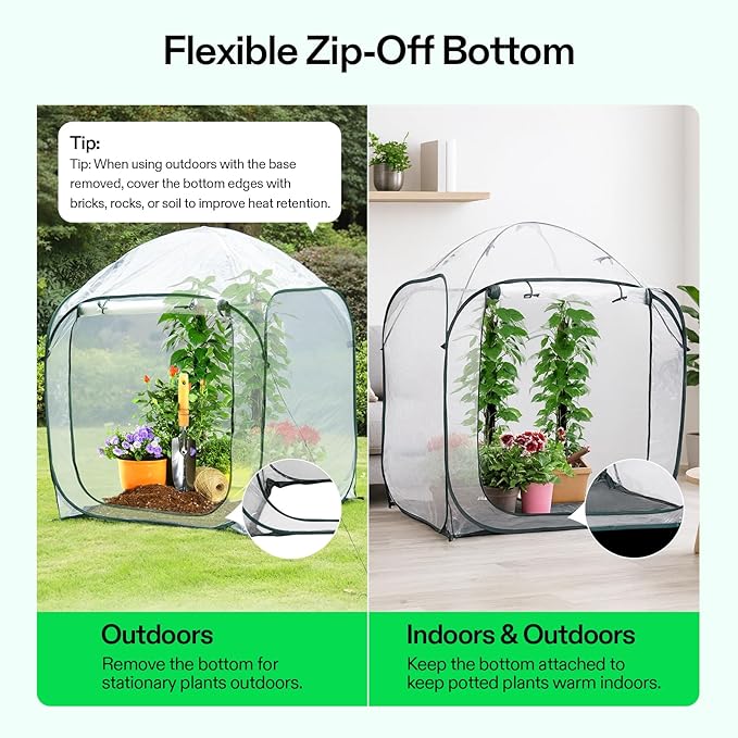 VIVOSUN 49x49x63-Inch Portable Walk-in Greenhouse, with PVC Cover & Detachable Base, Instant Pop-up and Folding, Mini Greenhouse with Roll-Up Door & Mesh Window for Indoor Outdoor, Wind Ropes Included - Image 5
