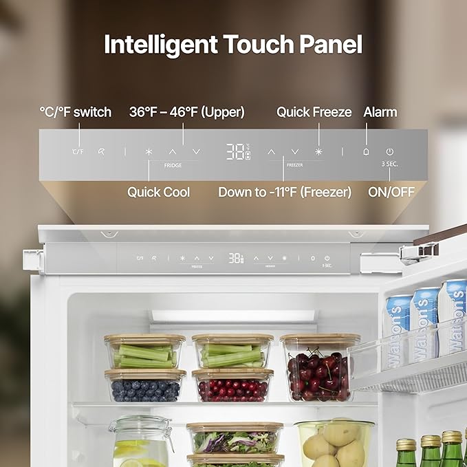 Ca'Lefort 22" Panel Ready Refrigerator with Bottom Freezer, 3-zone Temperature Control, Built-in Panel-Ready Fridge Perfect for Modern Kitchens, 9.72 cu.ft (Panel Not Included) - Image 4