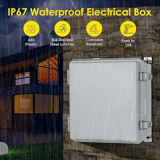 Waterproof Electrical Junction Box, IP67 Plastic Weatherproof Electrical Enclosure with Mounting Plate, Wall Brackets, for WiFi Electronics Project (13"×13"×5") - Image 2