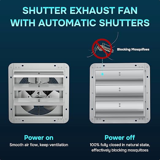 Simple Deluxe 12 Inch Wall Mounted Shutter Exhaust Fan, Aluminum, 1600 RPM, 940 CFM, for Attic, Garage, Louvered Vent, Plant, Greenhouse, Silver - Image 7