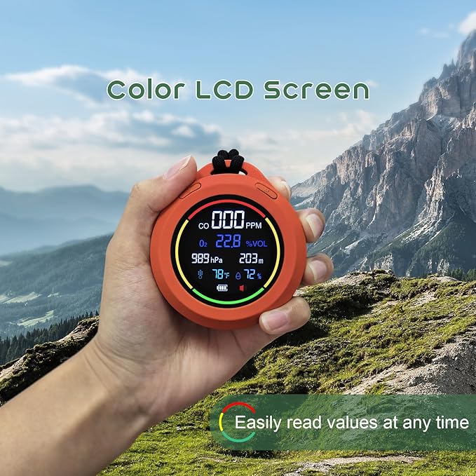 Oxygen Detector,SQECH 6-in-1 Air Oxygen Monitor Measures CO/O2/Temperature/Humidity/Altitude/Atmospheric Pressure,Portable Oxygen Monitor with Alarm & Color Backlight,for Indoor,Camping,RV,Travel - Image 3