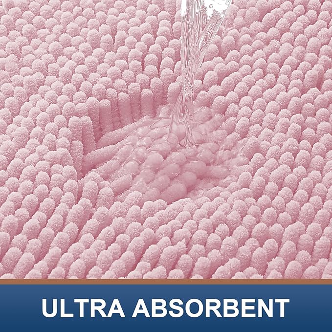 Smiry Luxury Chenille Bathroom Rugs 30x20, Extra Soft and Absorbent Shaggy Bath Mat, Machine Washable, Non-Slip Plush Carpet Runner for Tub, Shower, and Floor, Home Decor Accessories, Dusty Rose - Image 4