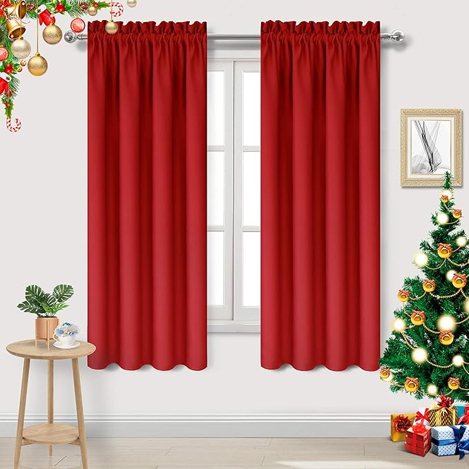 DWCN Red Room Darkening Blackout Curtains - Rod Pocket Thermal Insulated Privacy Energy Saving Window Curtain Drapes 42x 72 inch Length, Set of 2 Bedroom Living Room Curtains by DWCN