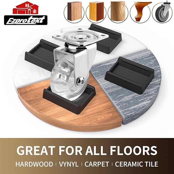 Ezprotekt Rectangle Rubber Caster Cups, 8 Pcs Non Slip Furniture Pads, 2.9" x 2.3" Anti-Slip Furniture Gripper, Furniture Stoppers to Prevent Sliding, Wheel Stoppers for Rolling Furniture (Black) - Image 3