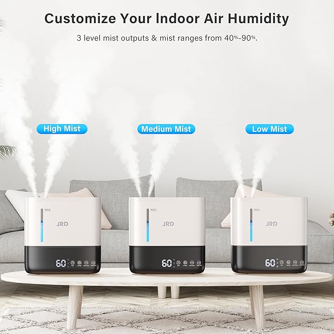 JRD Humidifiers for Bedroom, Ultrasonic Humidifier 4L for Large Room, Cool Mist Top-Fill, 40H Run, 12H Timer, 360° Nozzle, Aroma Diffuser, 7-Color Night Light for Home, Office, Baby(White) - Image 8
