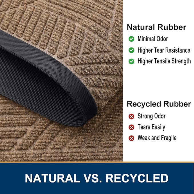 Smiry Half Circle Front Door Mat Outside Entrance, Heavy Duty Sturdy Natural Rubber Doormat, Trap Dirt and Moisture, Low Profile Mats for Indoor Outdoor Entry, Irregular Triangle (29.5x17, Coffee) - Image 5