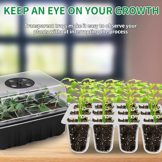 NAMOTEK 5 Pack Seed Starter Tray with Heat Mat and Grow Light Humidity Domes, 60 Cell Trays Germination Station Cloning Kit - Image 6