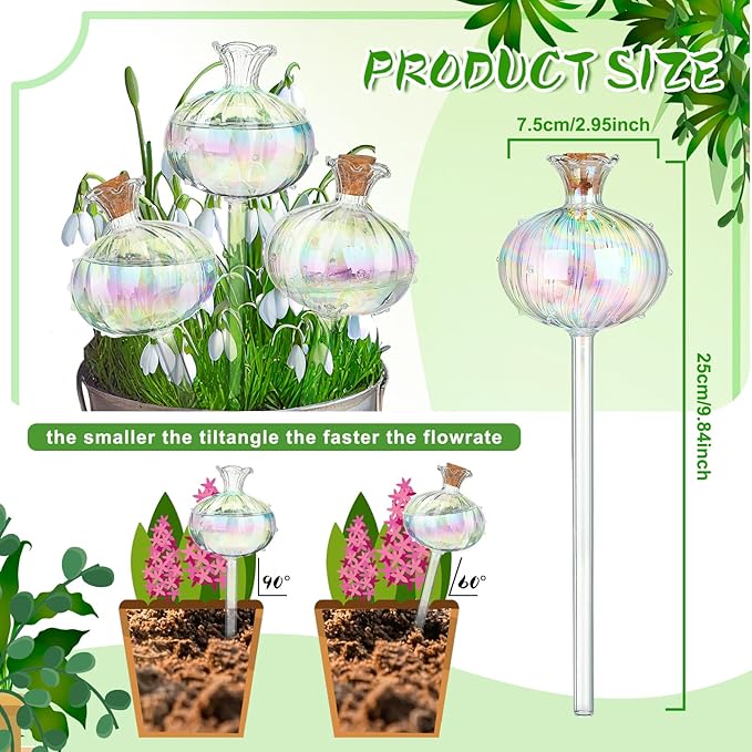 Yungyan 6 Pcs Self Watering Plant Globes Glass Cactus Insert Watering Devices Automatic Plant Watering Bulbs Water Globes for Indoor Outdoor Plants(Rainbow Color,9.84 Inch) - Image 3