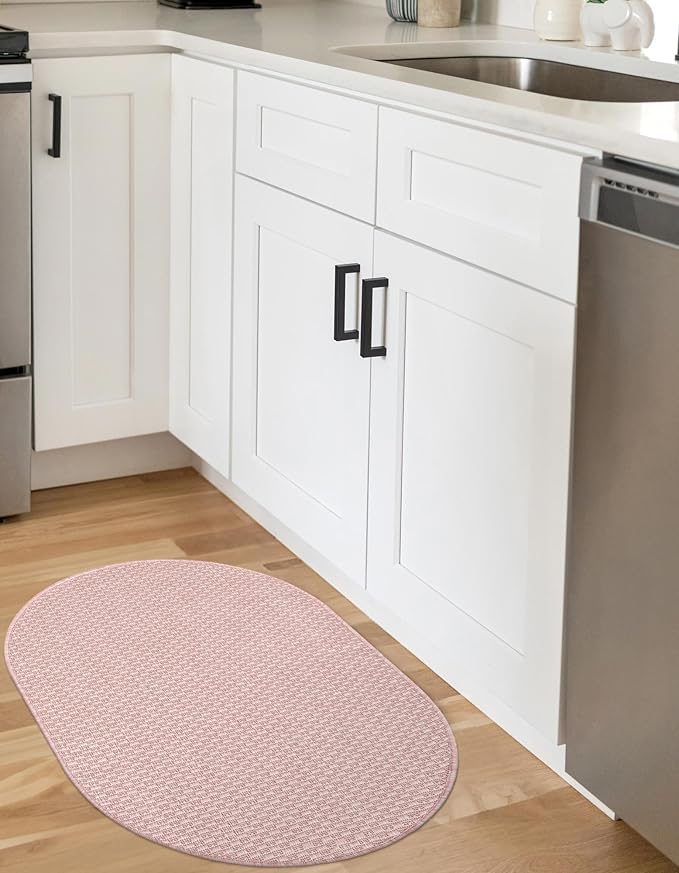Unique Loom Collection Casual Transitional Solid Heathered Indoor/Outdoor Flatweave Area Rug (2' 2" x 3' 1" Oval, Whisper Pink/Ivory) by UniqueLoom