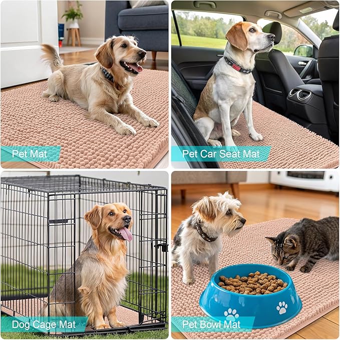 OLANLY Dog Door Mat for Muddy Paws 44x32, Absorbs Moisture and Dirt, Absorbent Non-Slip Washable Doormat, Quick Dry Chenille Mud Mat for Dogs, Entry Indoor Entryway Carpet for Inside Floor, Peach - Image 7