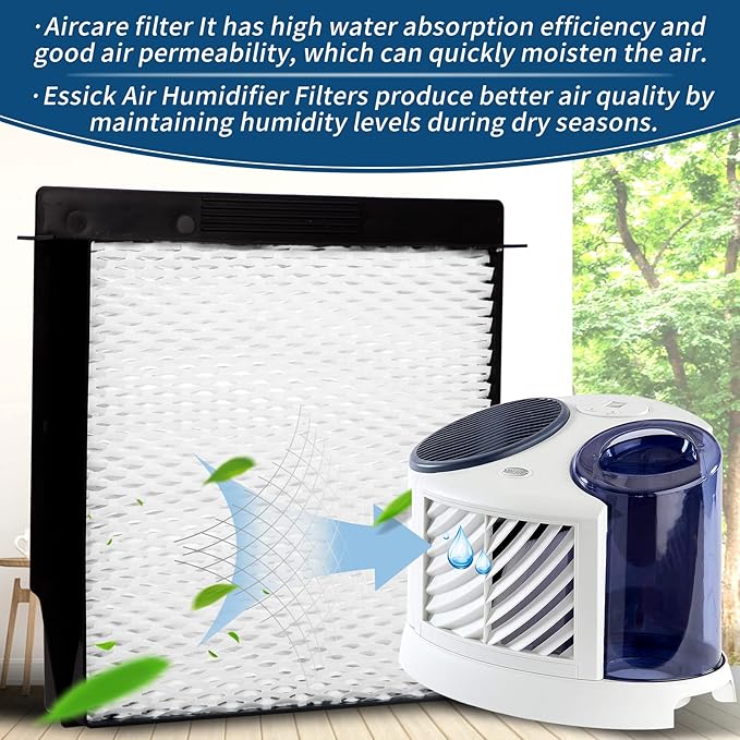 1040 Essick Humidifier Wick Filter for AIRCARE Air Humidifier B23 DP3 B40 B40-C 3D6-100 5D6-700 7D6-100 B23-710 B23-810 D46-720 CM330 500 700 3000 series Fit MoistAir models: MA-0300 MA-0500 - 4 Pack - Image 6