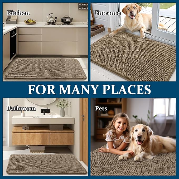 OLANLY Dog Door Mat for Muddy Paws 70x35, Absorbs Moisture and Dirt, Absorbent Non-Slip Washable Doormat, Quick Dry Chenille Mud Mat for Dogs, Entry Indoor Entryway Carpet for Inside Floor, Tan - Image 8